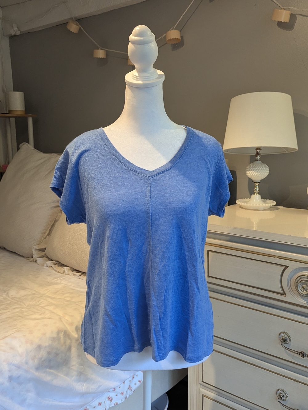 Sigrid Olsen Blue Linen V-Neck Short Sleeve Tee